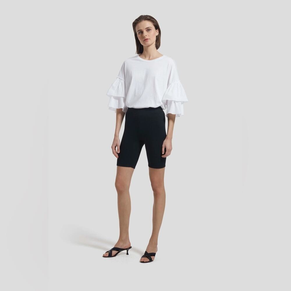 ATM Anthony Thomas Melilla Mixed Media Ruffled Flutter Jersey Top White size S